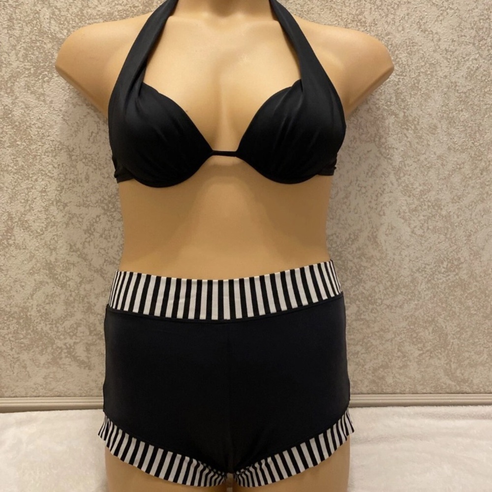 Lime Ricki Black and White Striped Bikini
